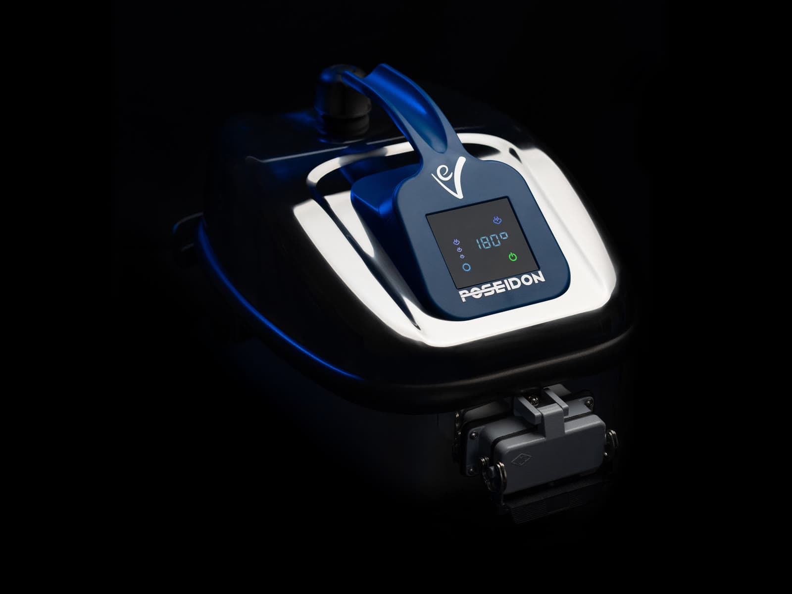 EV Poseidon from above, lit in blue
